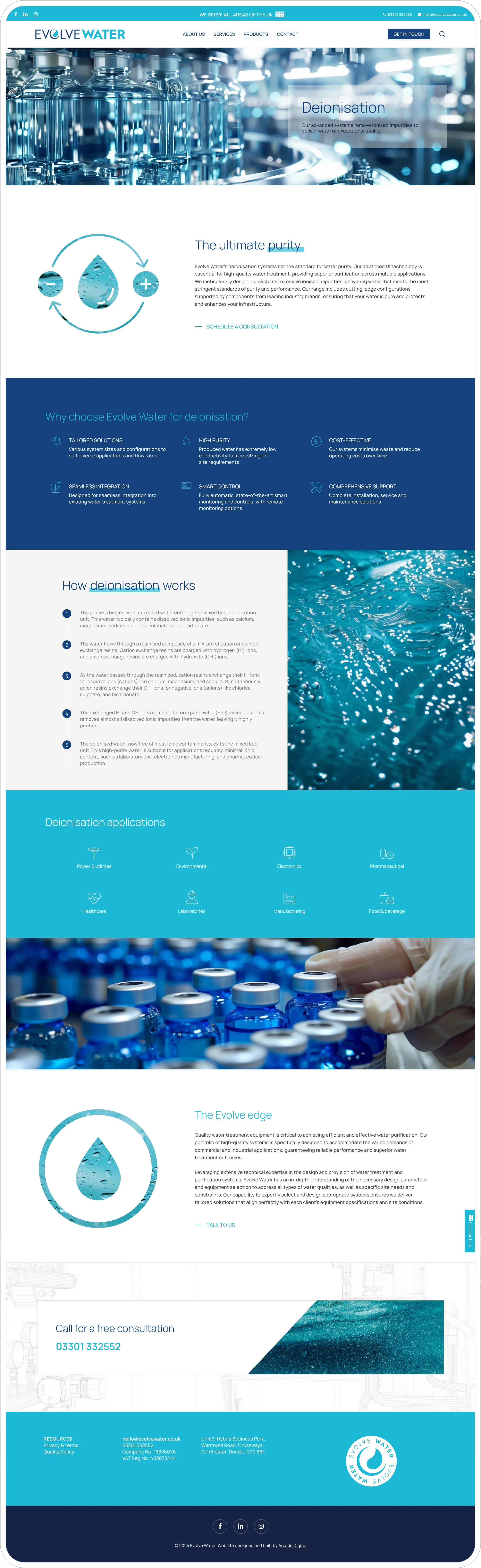Evolve Water portfolio showcasing branding, graphic design, and custom website development for a sustainable water solutions company