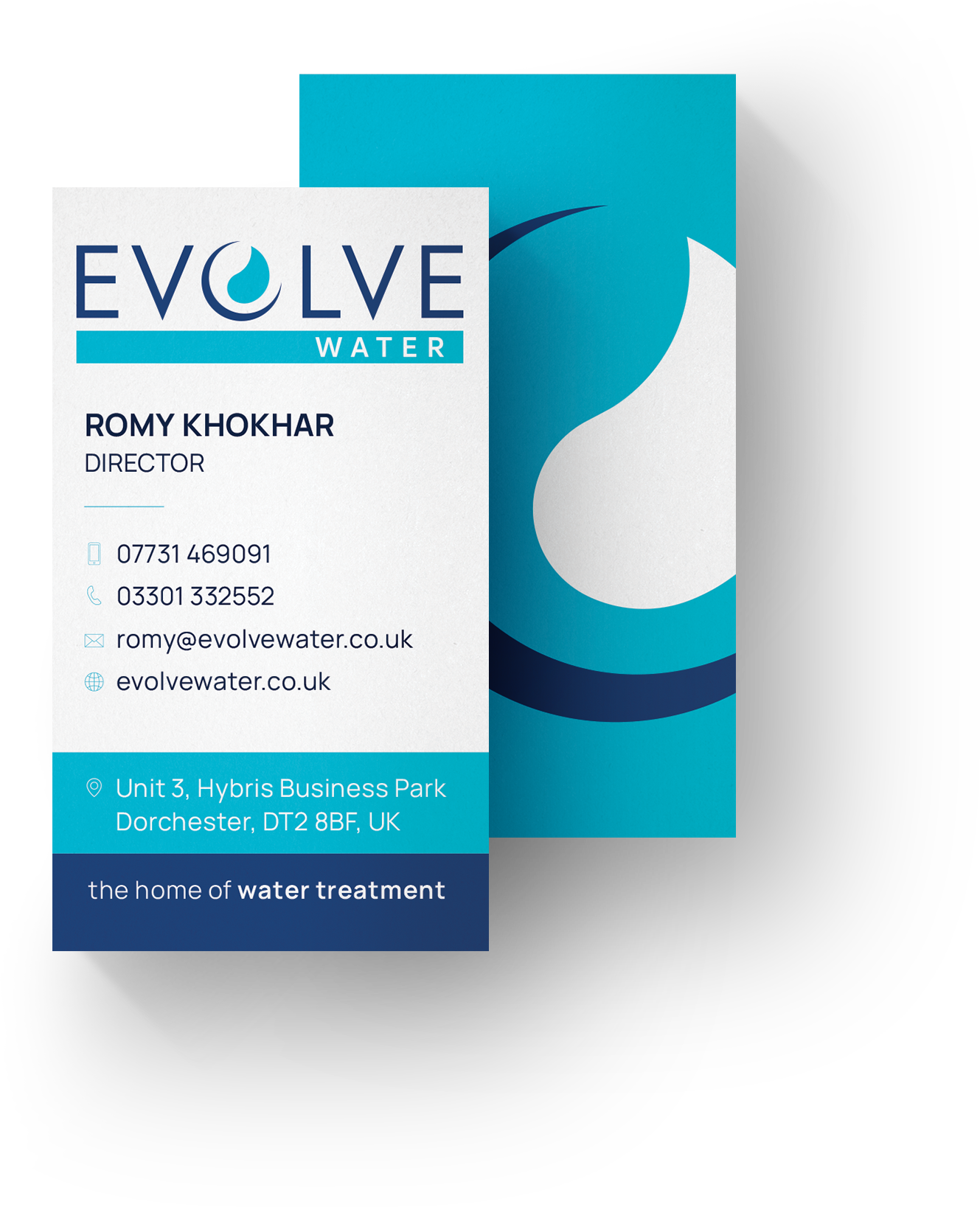 Evolve Water portfolio showcasing branding, graphic design, and custom website development for a sustainable water solutions company